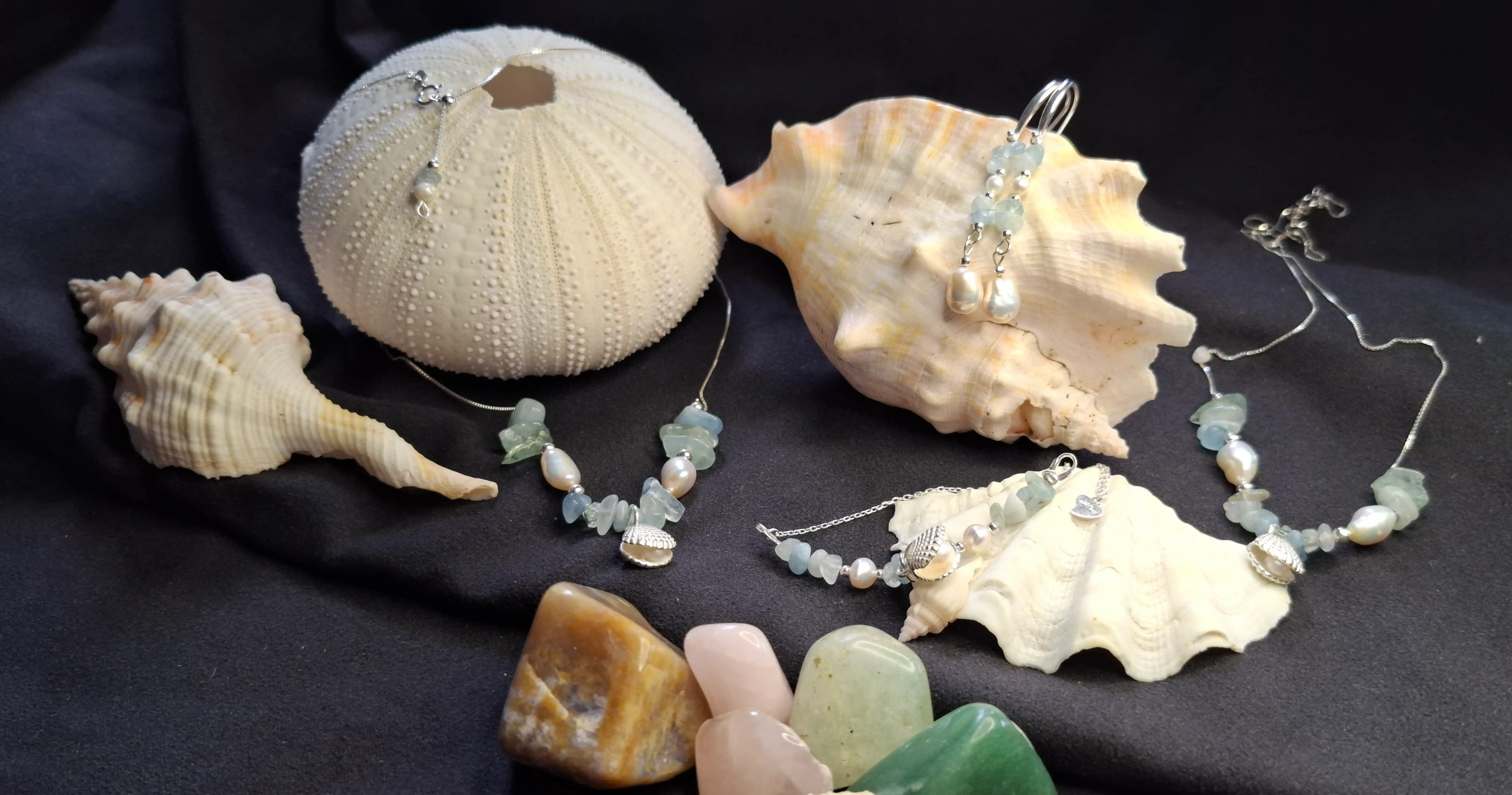 Ocean's Guardian: Aquamarine & Pearl-enclosed Silver Clam (shell) Necklace | S925 Silver